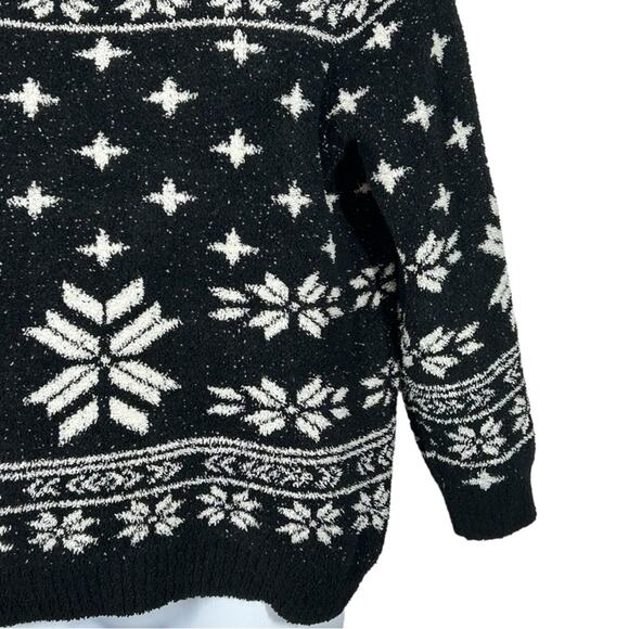 Barefoot Dreams CozyChic Seaside Pullover Black Fair Isle Crew Neck Size Large - Picture 7 of 13